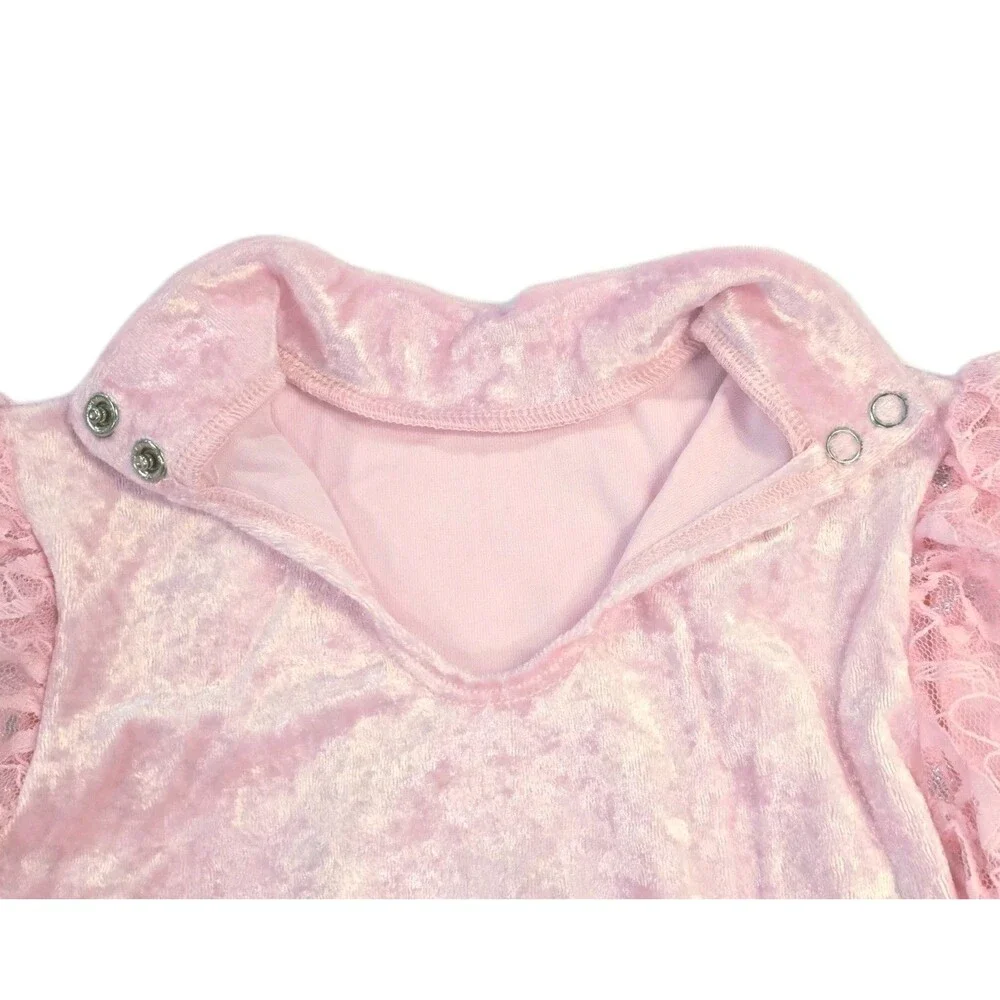 Gilda Marx VTG High Neck Velvet Lace Keyhole Pink Leotard Skate Dress Girls 8/10 - Picture 15 of 16